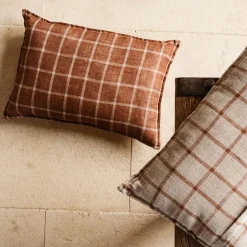 Coussin*alinea Coussin en lin lavé à carreaux 40x60cm - brun écorce Marron