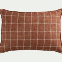Coussin*alinea Coussin en lin lavé à carreaux 40x60cm - brun écorce Marron