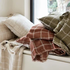 Coussin*alinea Coussin en lin lavé à carreaux 45x45cm - Beige