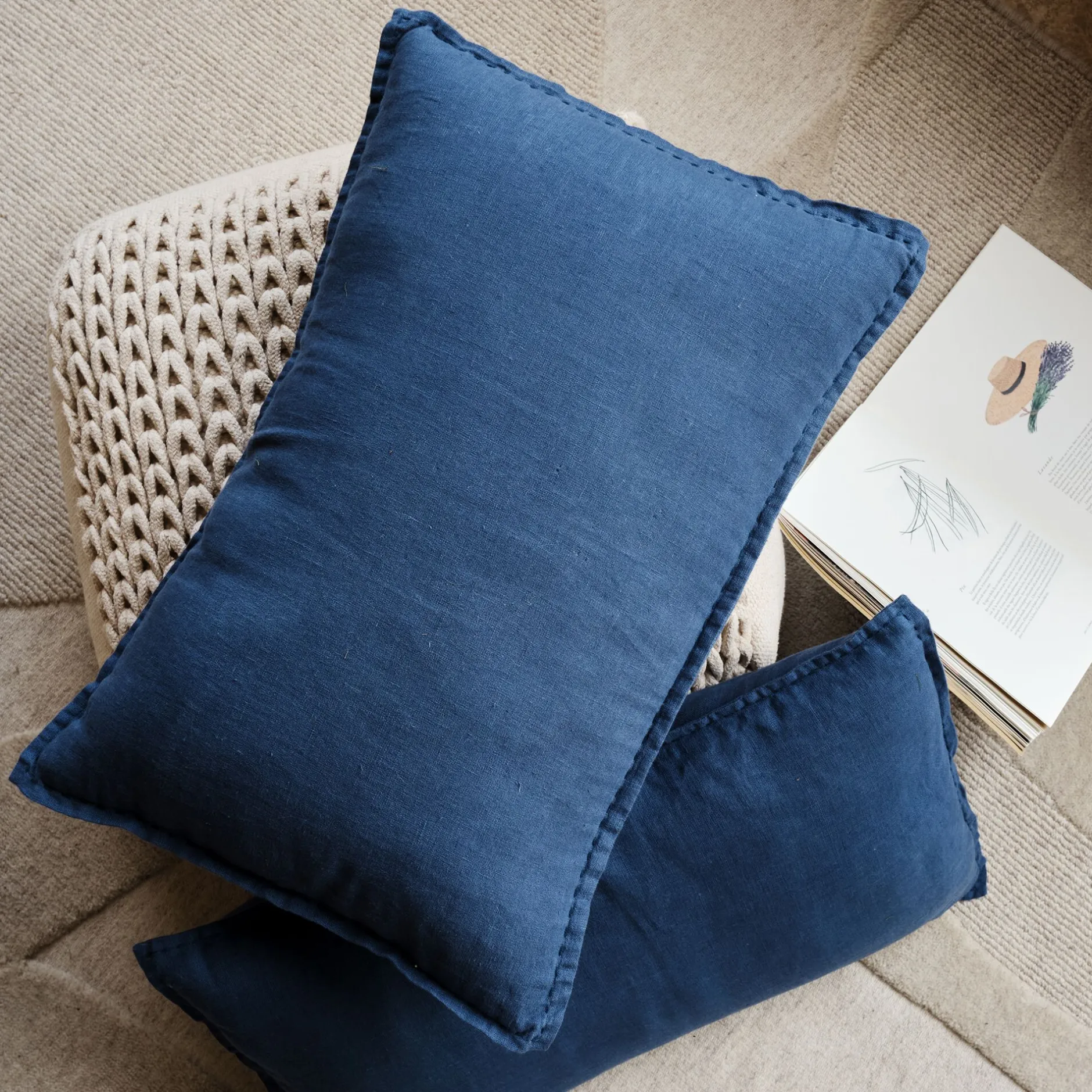 Coussin*alinea Coussin en lin lavé finition surpiqure 40x60cm - Bleu