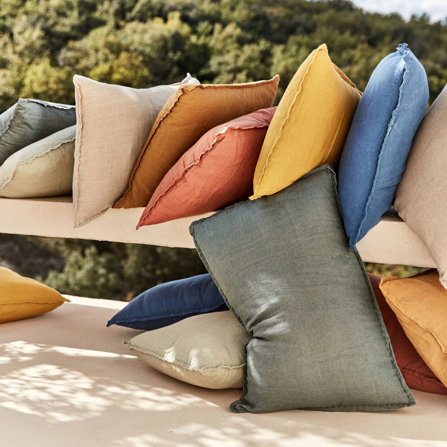 Coussin*alinea Coussin en lin lavé finition surpiqure 40x60cm - Bleu