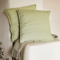 Coussin*alinea Coussin en lin lavé finition surpiqure 45x45cm - olivier Vert