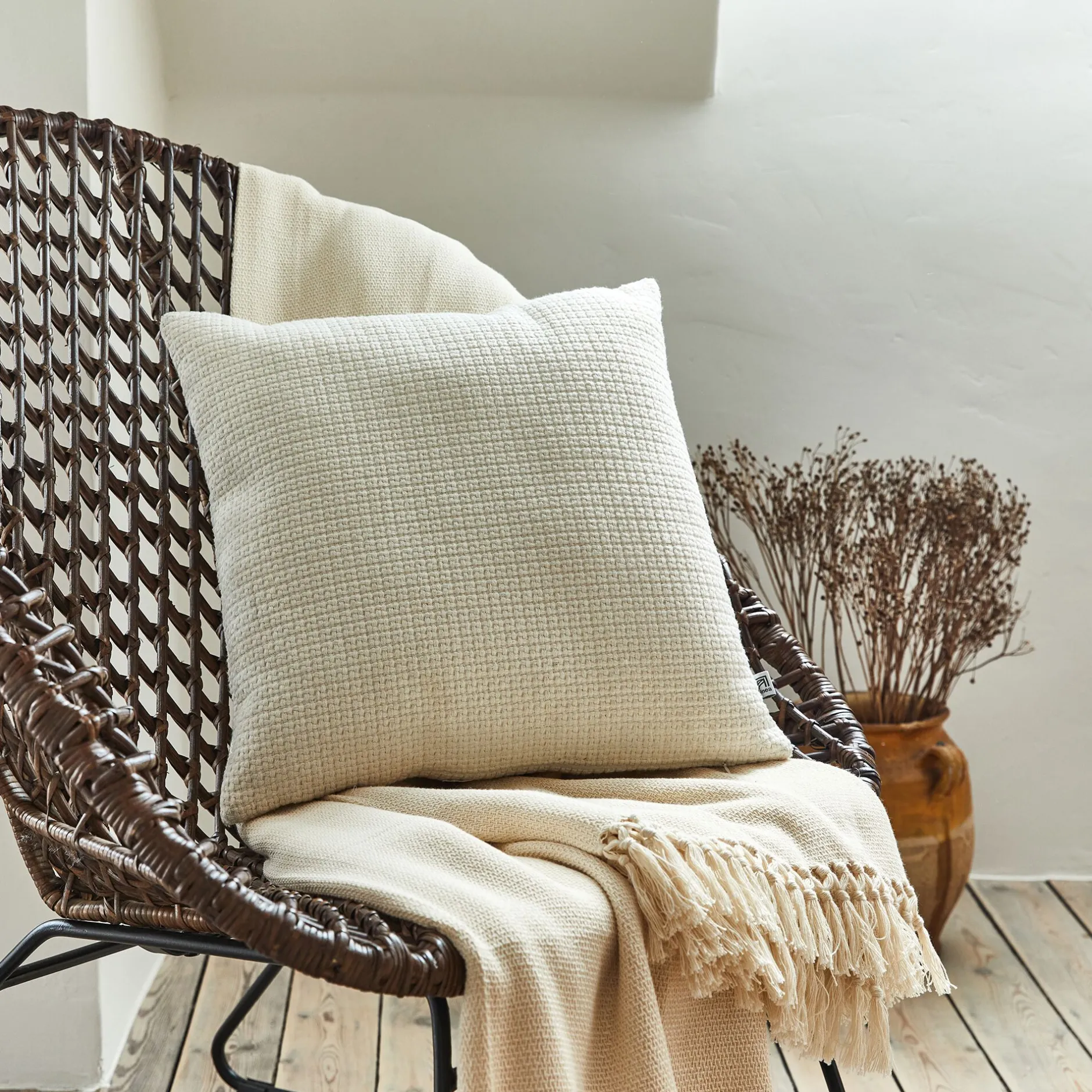 Coussin*alinea Coussin en tissu effet crocheté 45x45cm - écru Blanc