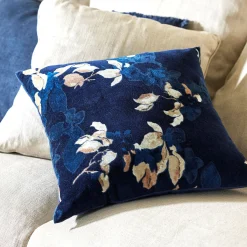 Coussin*alinea Coussin motif floral en velours 45x45cm - Bleu