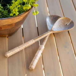 Couvert De Service*alinea Couverts à salade en bois de manguier et manche en rotin Bois clair