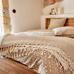 Couvre-Lit*alinea Couvre-lit en coton frangé 230x250cm - Beige