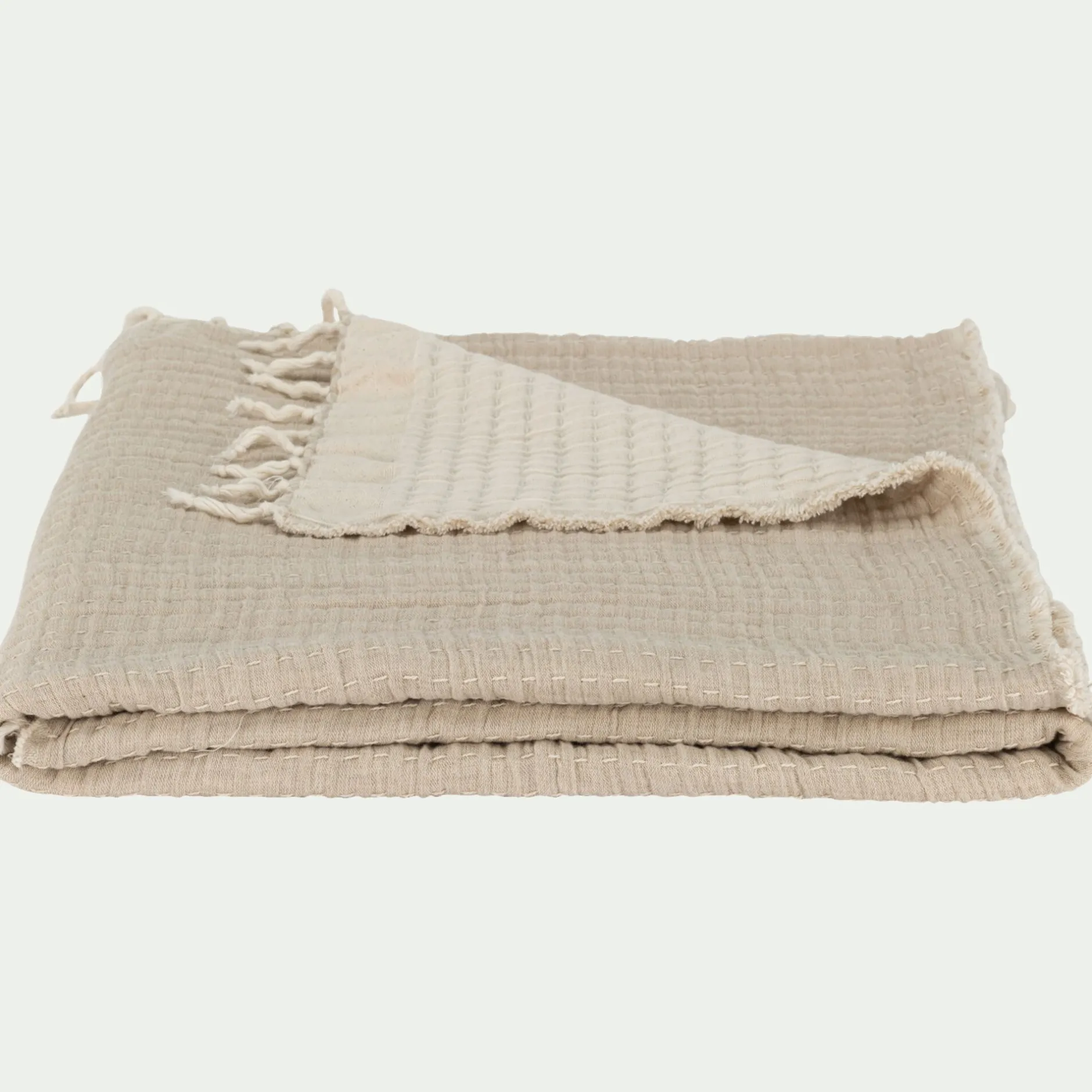 Couvre-Lit*alinea Couvre-lit en coton frangé 230x250cm - Beige