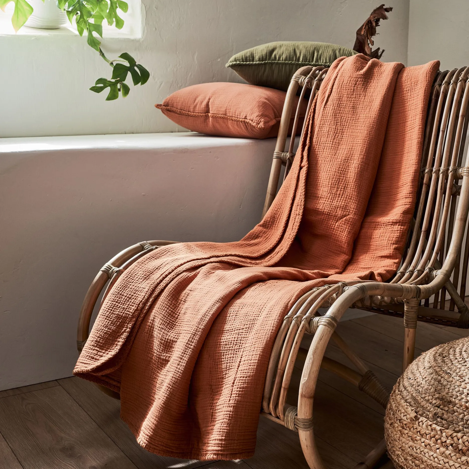 Couvre-Lit*alinea Couvre-lit en gaze de coton 180x230cm - brun rustrel Marron