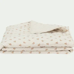 Couvre-Lit*alinea Couvre-lit en lin et coton 220x240cm motif rayé et floral - Blanc