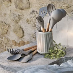 Ustensile De Cuisine|Couvert De Service*alinea Cuillère ajourée en bois et silicone - brun terre ombre