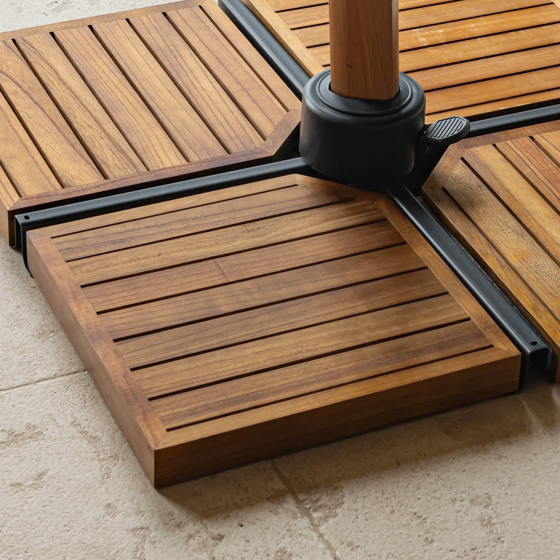 Pieds De Parasol*alinea Dalle de lestage pour pied de parasol en béton et bois 22kg - Naturel