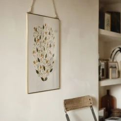 Toile, Tableau Et Affiche*alinea Décoration murale rectangulaire avec fleurs séchés en verre - Doré