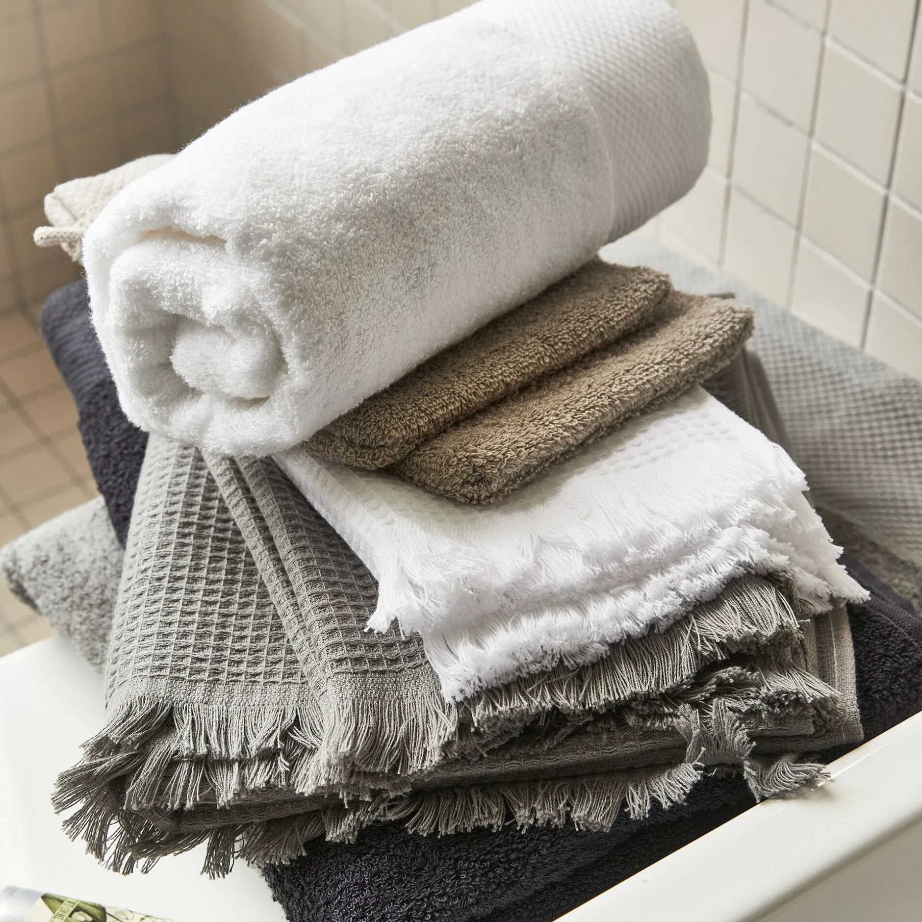 Drap De Bain*alinea Drap de bain en coton peigné - optique 100x150cm Blanc