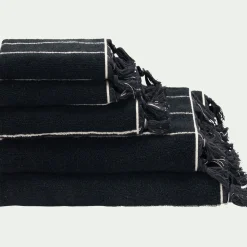 Drap De Bain*alinea Drap de bain rayé en coton 100x150cm - Noir