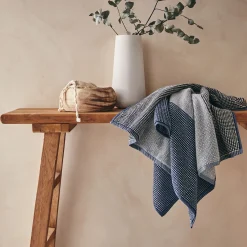 Drap De Douche*alinea Drap de douche bouclette jacquard en coton - 70x140cm Bleu