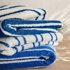 Drap De Douche*alinea Drap de douche en coton à rayures 70x140cm - Bleu