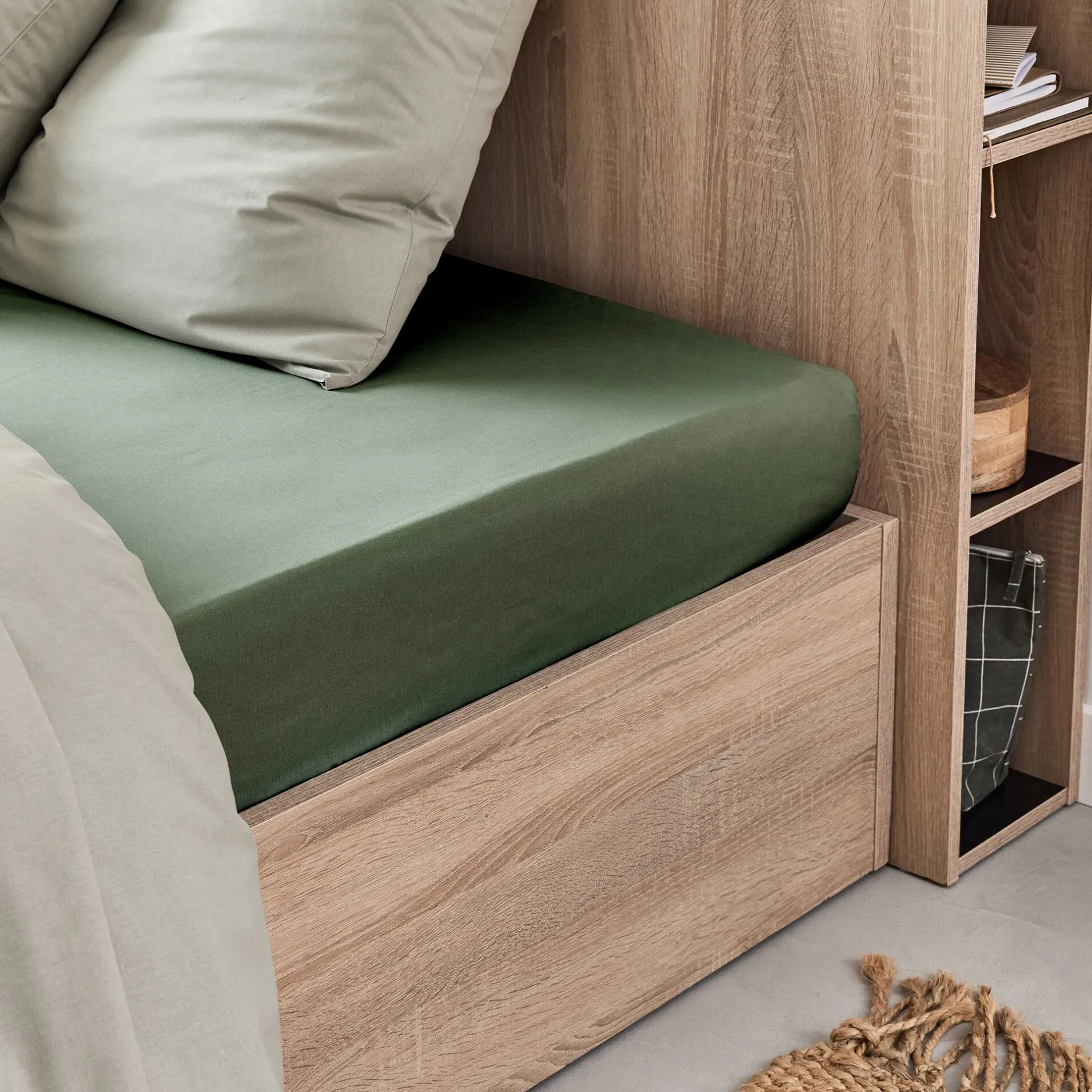 Drap Housse*alinea Drap housse en coton 160x200cm B30cm - olivier Vert