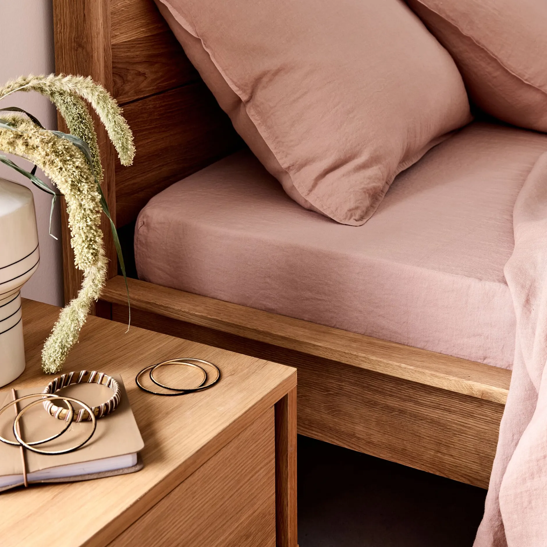 Drap Housse*alinea Drap housse en lin lavé 140x200cm B28cm - rosa Rose