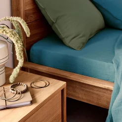 Drap Housse*alinea Drap housse en lin lavé 140x200cm B28cm - figuerolles Bleu