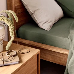 Drap Housse*alinea Drap housse en lin lavé 140x200cm B28cm - cèdre Vert