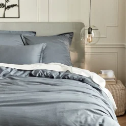 Drap Housse*alinea Drap housse en satin lavé 140x200cm B30cm - orage Bleu