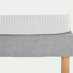 Drap Housse*alinea Drap housse rayé en coton 90x200cm B30cm - abysse Bleu