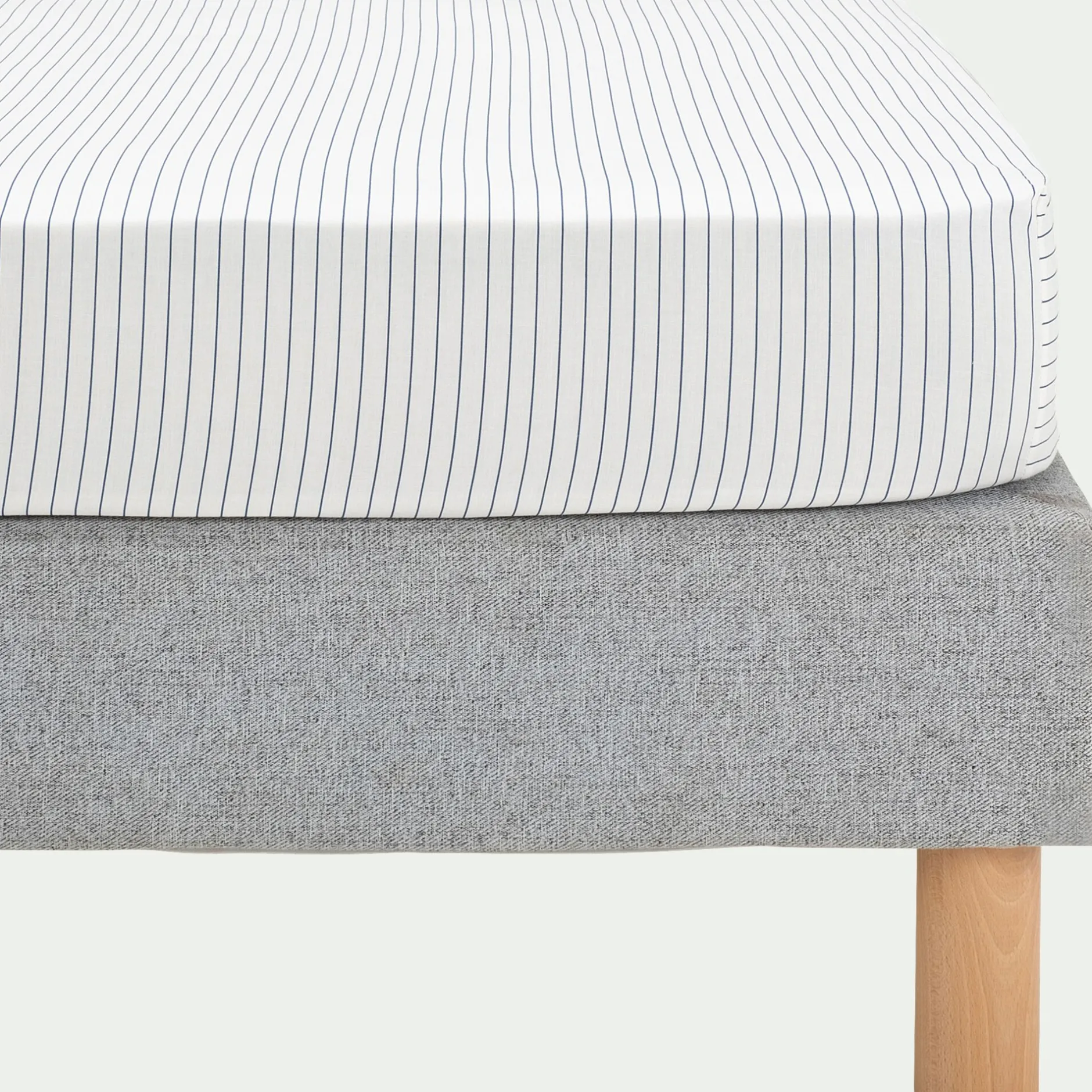 Drap Housse*alinea Drap housse rayé en coton 90x200cm B30cm - abysse Bleu