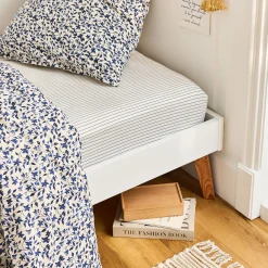 Drap Housse*alinea Drap housse rayé en coton 90x200cm B30cm - abysse Bleu