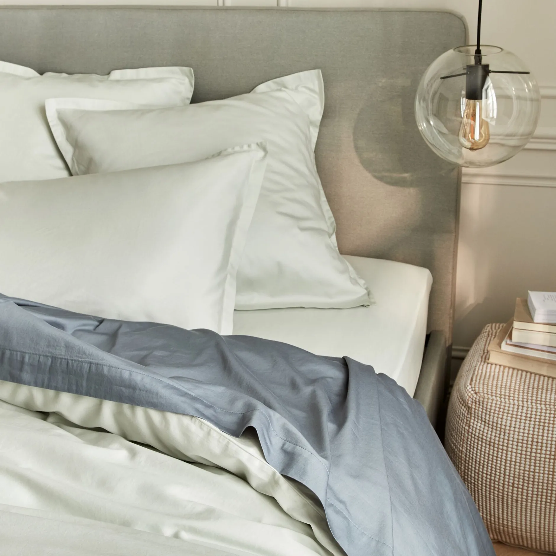 Drap Plat*alinea Drap plat en satin lavé 270x300cm - orage Bleu