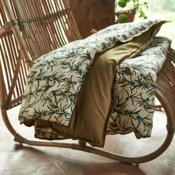 Couvre-Lit*alinea Édredon à motif romarin en lin et coton 100x180cm piquage pompons double faces - Vert