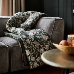 Couvre-Lit*alinea Édredon à motif shankar en lin et coton 100x180cm piquage pompons double faces - Vert