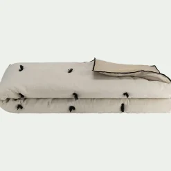 Couvre-Lit*alinea Édredon en lin et coton 100x180cm piquage pompons double faces - écru Blanc