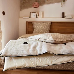 Couvre-Lit*alinea Édredon en lin et coton 100x180cm piquage pompons double faces - écru Blanc