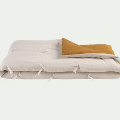 Couvre-Lit*alinea Édredon en lin et coton 100x180cm piquage pompons double faces - alep Jaune