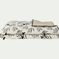 Couvre-Lit*alinea Édredon en lin et coton 100x180cm motif Aloyse - et noir Blanc