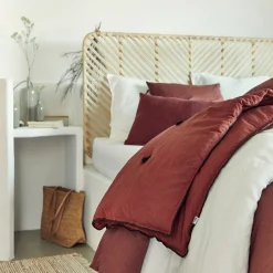 Couvre-Lit*alinea Édredon en lin et coton 100x180cm piquage pompons - arcilla Rouge