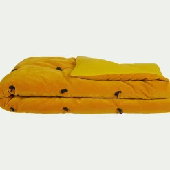 Couvre-Lit*alinea Édredon en velours de coton 100x180cm piquage pompons - Jaune