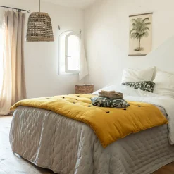 Couvre-Lit*alinea Édredon en velours de coton 100x180cm piquage pompons - Jaune