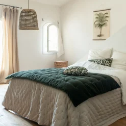 Couvre-Lit*alinea Édredon en velours de coton 100x180cm surpiquage pompons - cèdre Vert