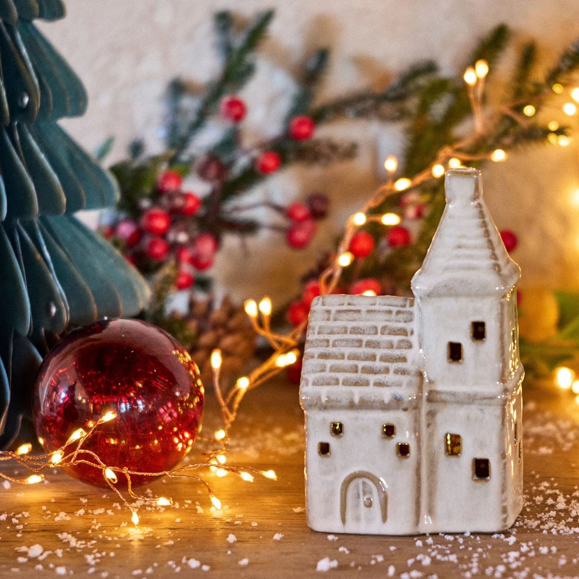 Décoration De La Table De Noël|Objet Décoratif De Noël*alinea Eglise décorative à poser lumineuse en porcelaine - Beige