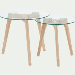 Table De Chevet|Bout De Canapé*alinea Ensemble de 2 bouts de canapé en verre et bois d'hévéa - Transparent