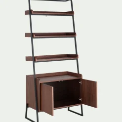 Bibliothèque Et Étagère*alinea Etagère 3 tablettes et caisson plaquée noyer et métal noir L80cm Bois foncé