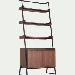 Bibliothèque Et Étagère*alinea Etagère 3 tablettes et caisson plaquée noyer et métal noir L80cm Bois foncé