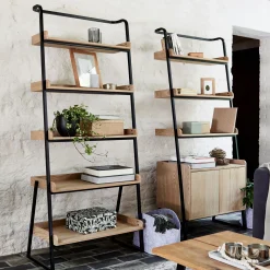 Bibliothèque Et Étagère*alinea Etagère 5 tablettes plaquée frêne et métal noir - L80cm Bois clair