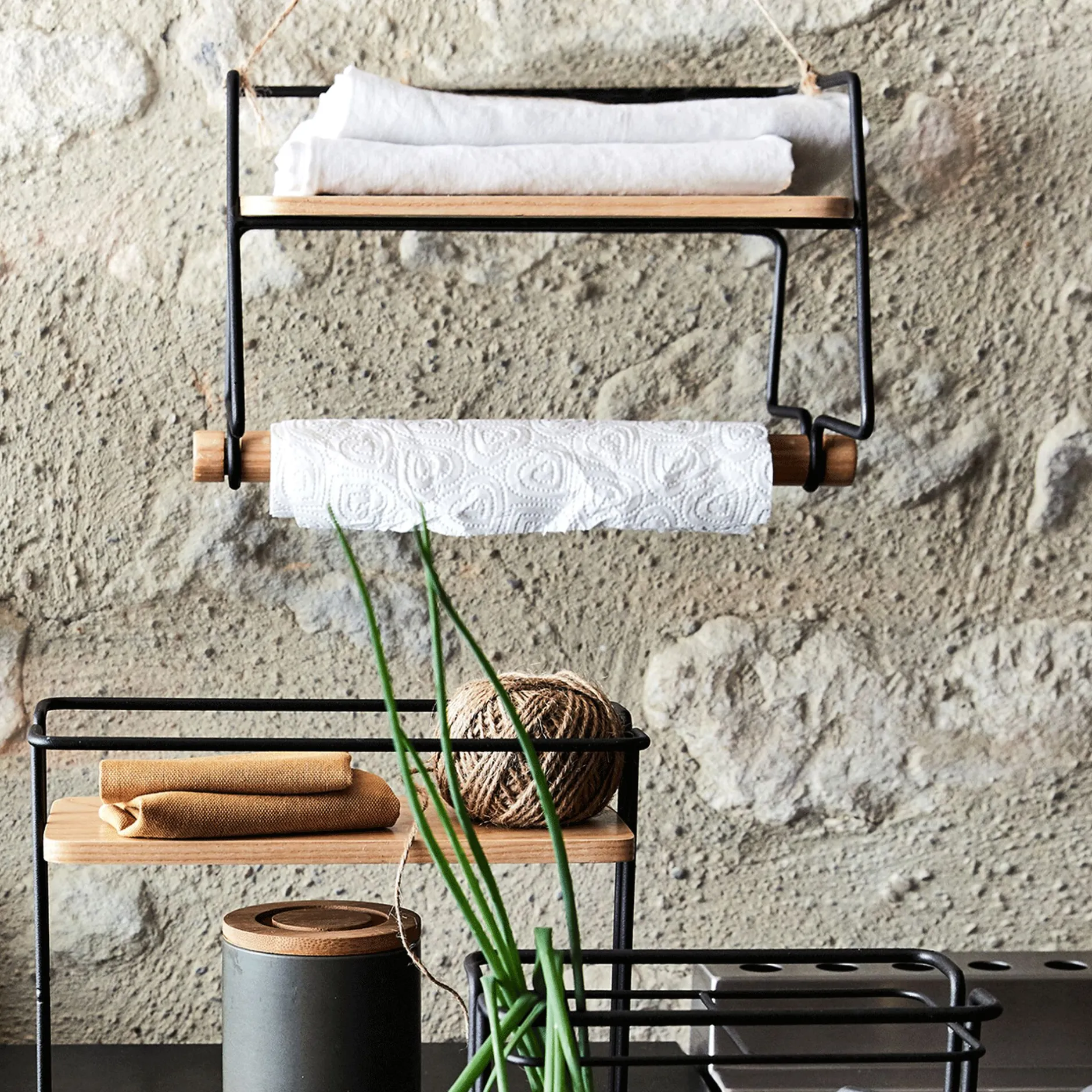 Aménagement Meuble Cuisine*alinea Etagère murale en métal et bois avec support papier Naturel