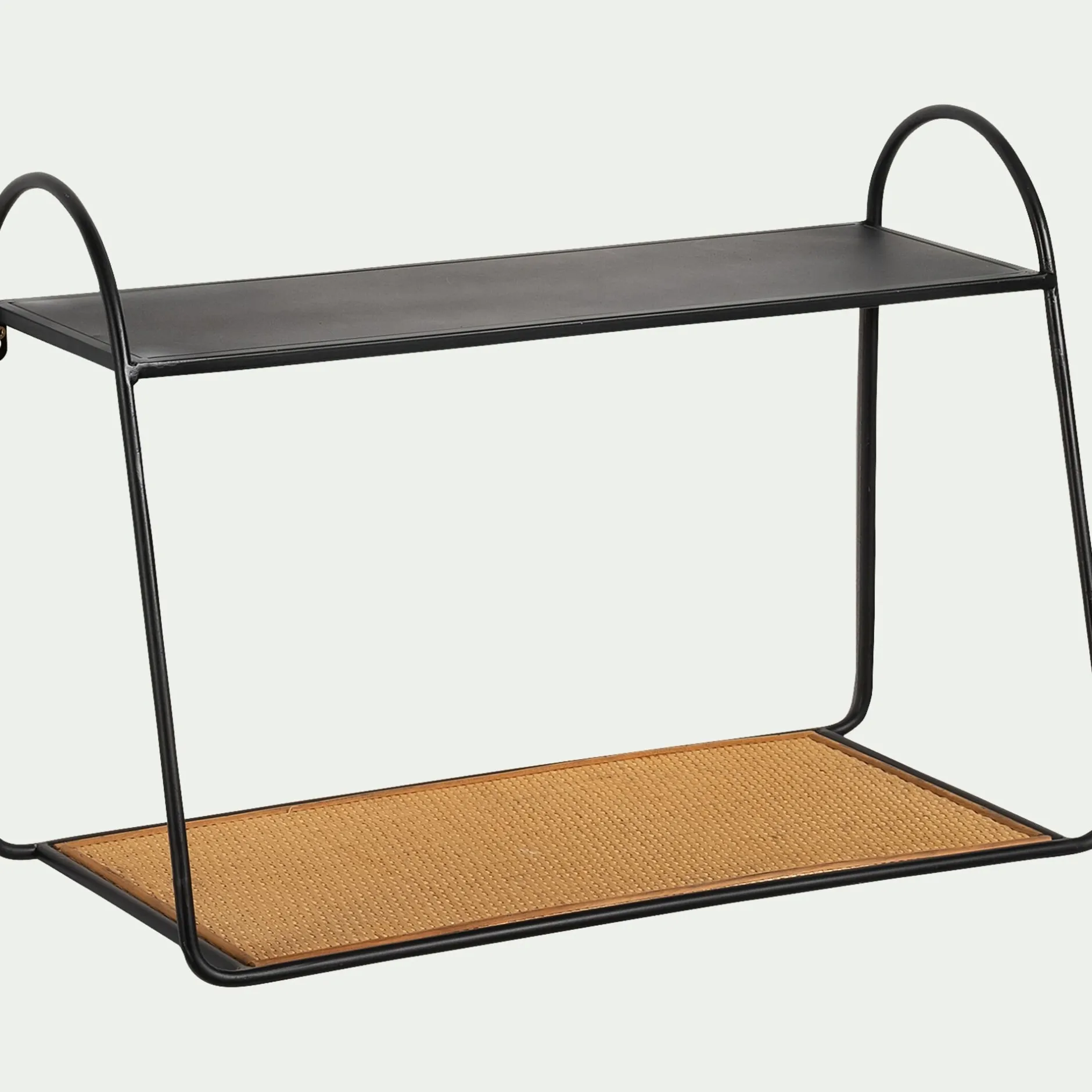 Étagère Murale*alinea Etagère murale en rotin et métal - noir L63,5xl28xH43cm
