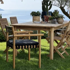 Pouf Exterieur|Fauteuil De Jardin*alinea Fauteuil de jardin à sangles en teck - Bois clair