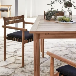 Pouf Exterieur|Fauteuil De Jardin*alinea Fauteuil de jardin à sangles en teck - Bois clair
