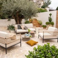 Pouf Exterieur|Fauteuil De Jardin*alinea Fauteuil de jardin en acier et corde - Beige