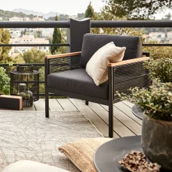 Pouf Exterieur|Fauteuil De Jardin*alinea Fauteuil de jardin en aluminium et corde - Noir